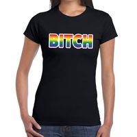 Bitch gay pride t-shirt zwart voor dames - thumbnail