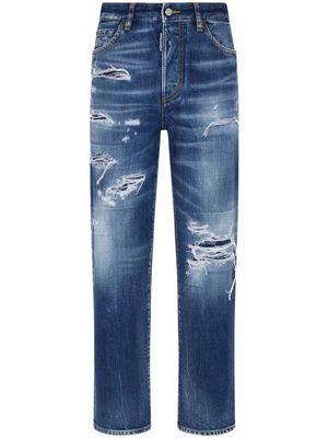 DSQUARED2 jean droit à finitions effilochées - Bleu