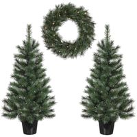 Black Box set - kerstboompjes 2x st - incl. kerstkrans - groen - Glendon - thumbnail