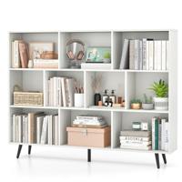 Boekenkast met Vakken Vrijstaande kast met 3 Niveaus & Houten Poten Cube Kast Bureau Kast 140 cm