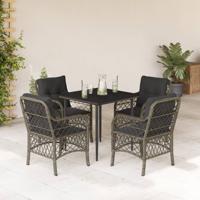 5-delige Tuinset met kussens poly rattan grijs