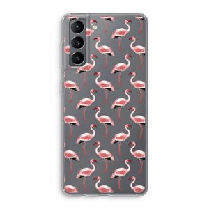 Flamingoprint groen: Samsung Galaxy S21 Transparant Hoesje