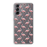 Flamingoprint groen: Samsung Galaxy S21 Transparant Hoesje