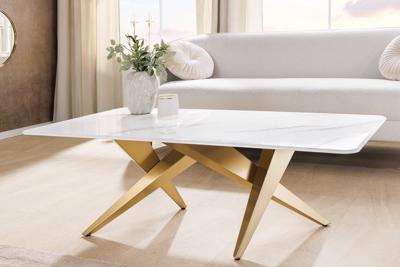 Moderne salontafel ART LIVING 130cm wit marmer keramiek champagne goud geborsteld - 46204