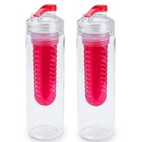 2x Drinkfles/waterfles tranparant met rood fruit filter 700 ml - Drinkflessen - thumbnail