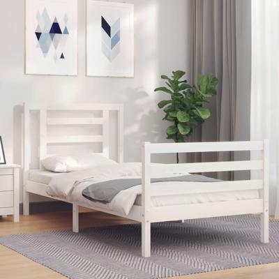 Bedframe met hoofdbord massief hout wit 90x200 cm
