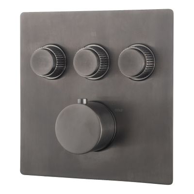 Afbouwdeel tbv douchekraan Wiesbaden Caral | Thermostaatkraan | 3-weg | Rechthoek | Gunmetal PVD