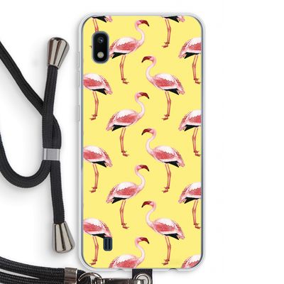Flamingo's geel: Samsung Galaxy A10 Transparant Hoesje met koord