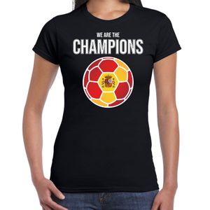 Spanje EK/ WK supporter t-shirt we are the champions met Spaanse voetbal zwart dames