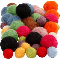 Creativ Company Wol kralen, d 10+20 mm, diverse kleuren, 52 stuk/ 1 doos