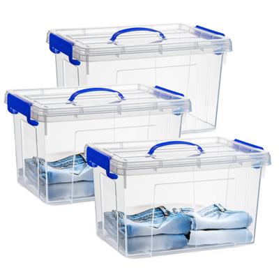 Opslagbox met deksel - 3x - transparant blauw - 18.5 liter - 42 x 30 x 24 cm - kunststof