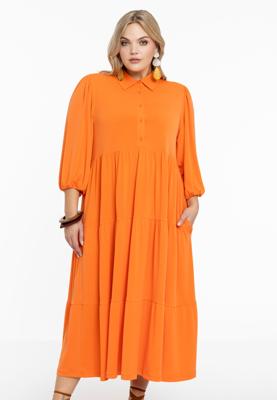 Yoek Jurk met pofmouwen | Oranje | Maat 38/40