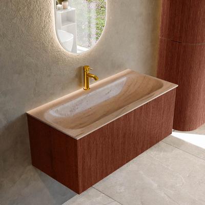 Badmeubel Mondiaz Kurve-Dlux | 100 cm | Meubelkleur Ruby | Wastafelkleur Saba | Solid surface | Wasbak midden spoelbak | 1 kraangat