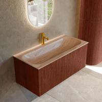 Badmeubel Mondiaz Kurve-Dlux | 100 cm | Meubelkleur Ruby | Wastafelkleur Saba | Solid surface | Wasbak midden spoelbak | 1 kraangat