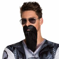 Carnaval verkleed baard - Biker/rocker baard - zwart - met snor - thumbnail