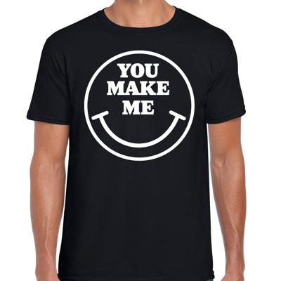 Verkleed T-shirt voor heren - you make me - Smile Emoticon - zwart - carnaval - foute party - feestk