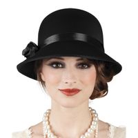 Vintage dames hoed zwart   - - thumbnail