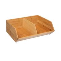 5Five Stapelbare opbergmand 2 vaks organizer - L35 x B31 x H12 cm - bamboe hout - lichtbruin - Opbergmanden