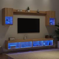 6-delige Tv-wandmeubelset met LED bewerkt hout sonoma eiken