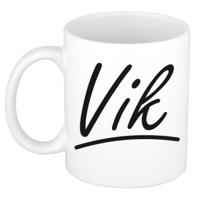 Vik Naam koffiemok - beker - met sierlijke letters - wit - 300 ml - Cadeau - Heren