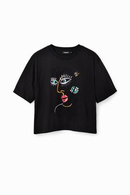 T-shirt met korte mouwen en een gezicht - BLACK - XXL