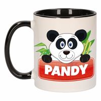 Kinder pandabeer mok / beker Pandy zwart / wit 300 ml   - - thumbnail
