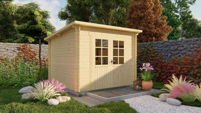 Tuindeco Jörgen Blokhut 290x290 cm 28 mm vuren blank- Lessenaarsdak- Onbehandeld vurenhout- Tuindeco