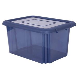 Kunststof opbergbox/opbergdoos donkerblauw transparant L58 x B44 x H31 cm stapelbaar - Opbergbox