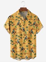 Coconut Tree Bigfoot Chest Pocket Short Sleeve Hawaiian Shirt