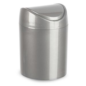 Plasticforte Mini prullenbakje met klepdeksel - zilvergrijs - 1,4L - 17 cm