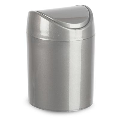 Plasticforte Mini prullenbakje met klepdeksel - zilvergrijs - 1,4L - 17 cm