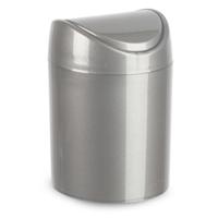 Plasticforte Mini prullenbakje met klepdeksel - zilvergrijs - 1,4L - 17 cm