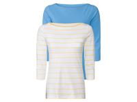 esmara 2 dames shirts (S (36/38), Lichtblauw/geel/witte strepen)