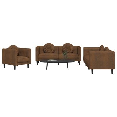 3-delige Loungeset met kussens fluweel bruin