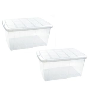 4x Opslagbakken/organizers met deksel 60 liter 63 x 46 x 32 transparant/wit