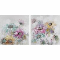 Schilderij DKD Home Decor 100 x 3,5 x 100 cm Blommor Shabby Chic (2 Stuks)