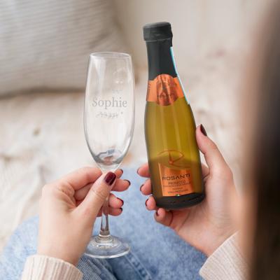 Mini prosecco met gegraveerd glas - Rosanti Vino Frizzante