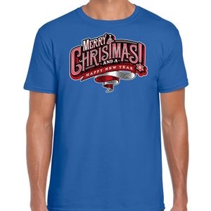 Merry Christmas Kerstshirt / Kerst t-shirt blauw voor heren