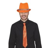 Verkleedkleding setje 2 delig - oranje - hoed met stropdas - voor heren/dames