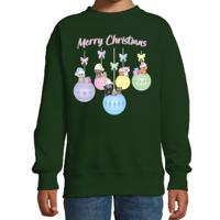 Kersttrui/sweater voor jongens/meisjes - pastel/groen - kerstballen - poesjes - Merry Christmas - thumbnail