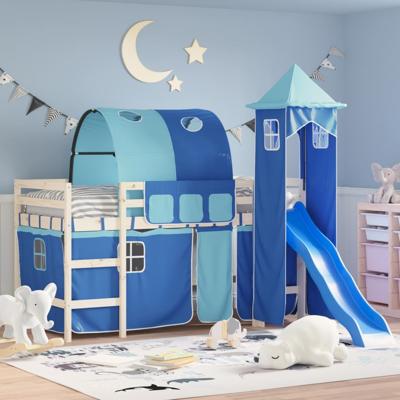 Gordijnen voor hoogslaper met tunnel en toren blauw