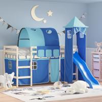Gordijnen voor hoogslaper met tunnel en toren blauw Gordijnen voor hoogslaper met tunnel en toren blauw