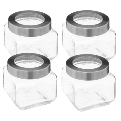 5Five voedsel voorraadpot MIRO met draaideksel - 4x - glas - 0.8L - 11 x 11 cm - weckpot