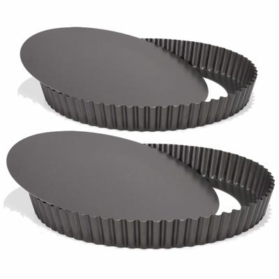 Taart/quiche bakvormen - set van 2 - rond - zwart - 24 en 28 cm