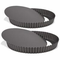 Taart/quiche bakvormen - set van 2 - rond - zwart - 24 en 28 cm