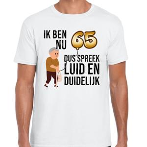 Cadeau T-shirt heren - leeftijd 65 jaar - wit - luid en duidelijk - verjaardagsfeest