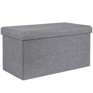 Poef - hocker - opbergbox - grijs - polyester/mdf - 76 x 38 cm - opvouwbaar