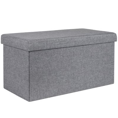 Poef - hocker - opbergbox - grijs - polyester/mdf - 76 x 38 cm - opvouwbaar