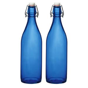 Bormioli rocco waterfles met beugeldop - 2x stuks - blauw transparant - 1000 ml - Giara home deco fl