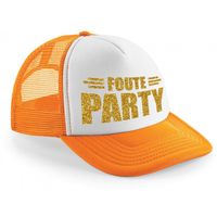 Foute Party gouden letters snapback cap/ truckers petje oranje voor dames en heren - Verkleedhoofddeksels
